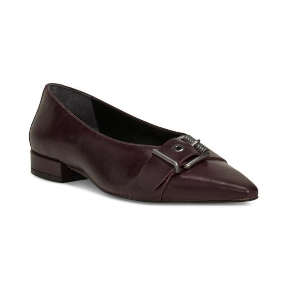 Vince Camuto Women's Megdele Buckled Pointed Flat Loafer, Petit Sirah Size 6M - Picture 1 of 6
